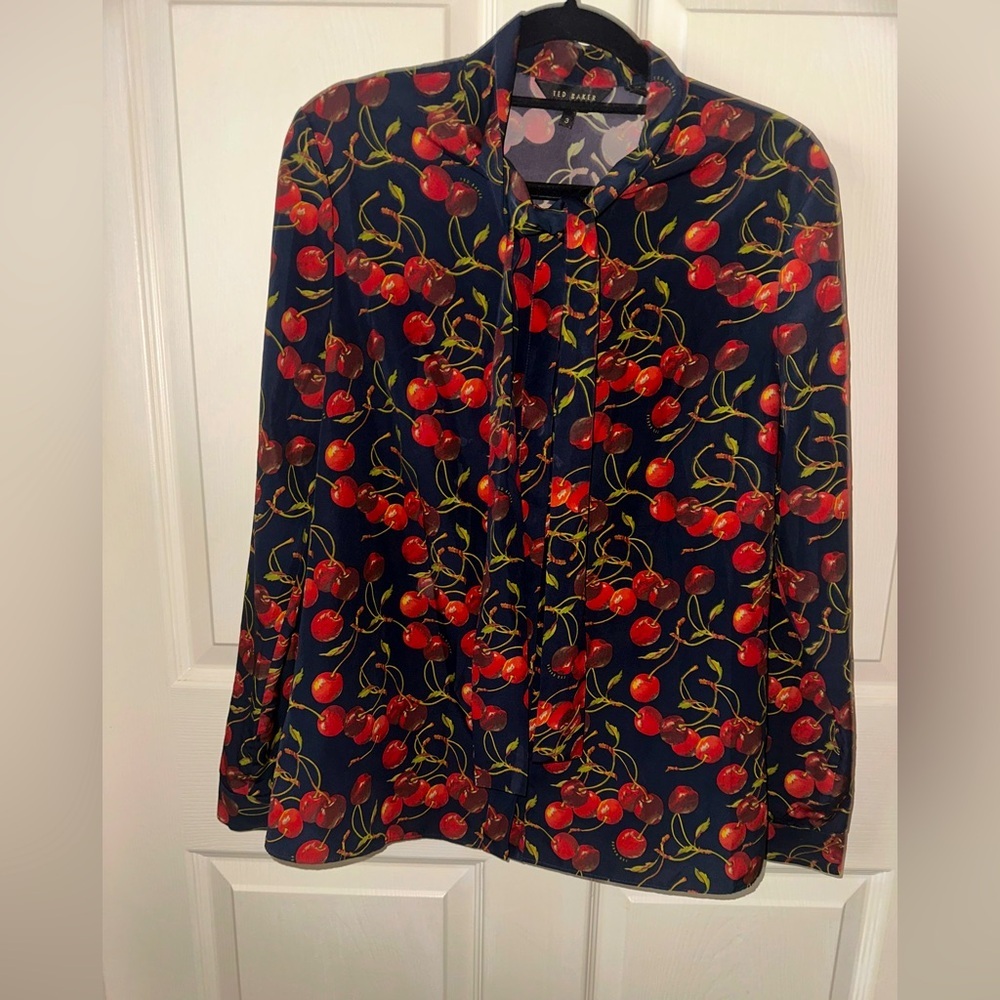 Ted Baker Cherry Print Blouse - Red and Navy
